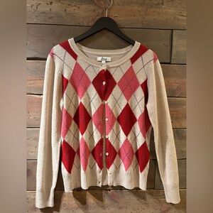 Bass Women's Red and Cream Argyle Cardigan